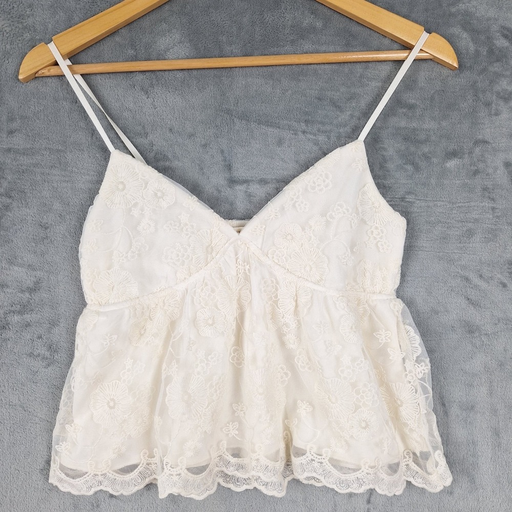 Womens Top Small Babydoll Y2K Fairy Coquette Romantic Floral Lace Ethereal Cami
